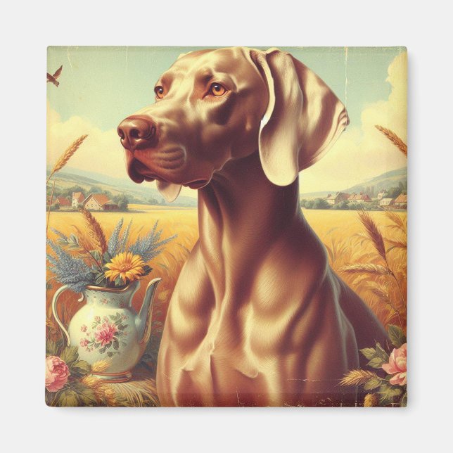 Vintage Weimaraner Painting Magnet (Front)