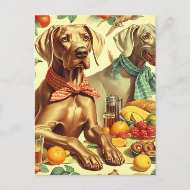 Vintage Weimaraner Painting Postcard (Front)
