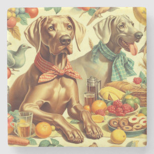 Vintage Weimaraner Painting Stone Coaster