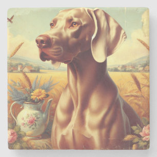 Vintage Weimaraner Painting Stone Coaster