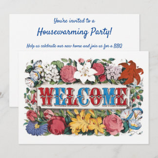 Vintage WELCOME Flowers Housewarming Party Invitation