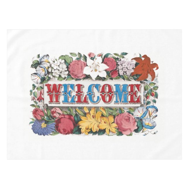 Vintage WELCOME Flowers Housewarming Party  Tablecloth (Front (Horizontal))
