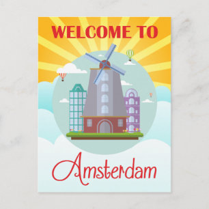 Vintage Welcome to Amsterdam Holland Travel Postcard