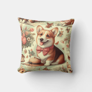 Vintage Welsh Corgi Cardigan Illustration Cushion