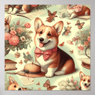Vintage Welsh Corgi Cardigan Illustration Poster
