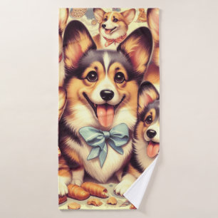 Vintage Welsh Corgi Cardigan Seamless Bath Towel