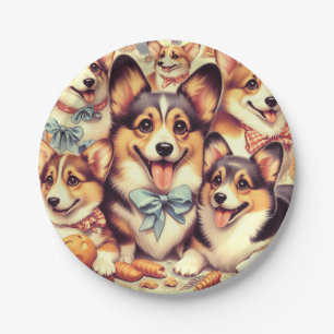 Vintage Welsh Corgi Cardigan Seamless Paper Plate