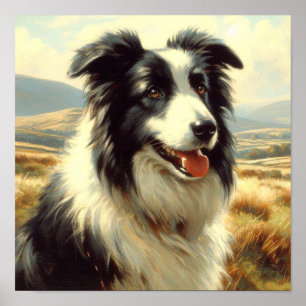 Vintage Welsh Sheepdog Painting Poster