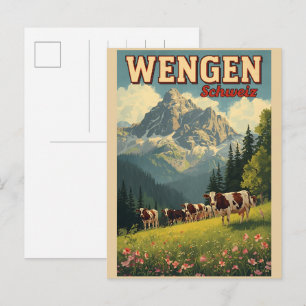 Vintage WENGEN ski Switzerland Swiss Alps gifts Postcard