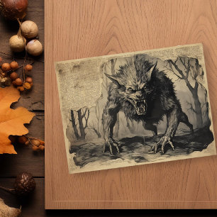 Vintage Werewolf Halloween Decoupage Postcard