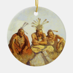 Vintage West, Guardians War or Peace by NC Wyeth Ceramic Tree Decoration