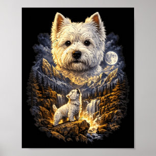 Vintage West Highland White Terrier Howling Moon Poster