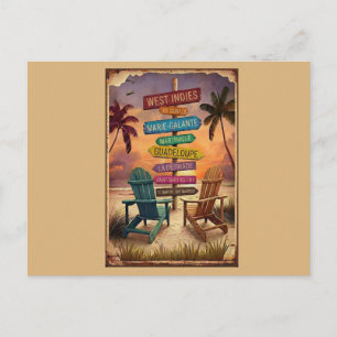 Vintage West Indies Beach Sign Holiday Postcard