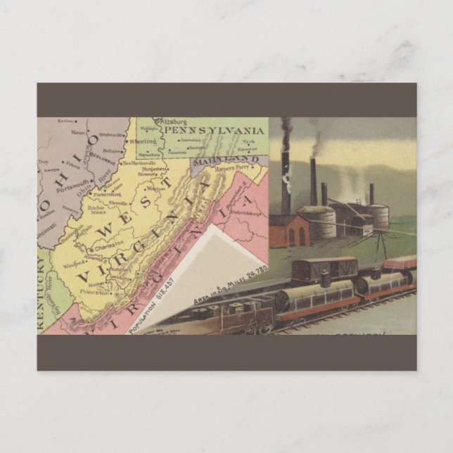 Vintage West Virginia Map Postcard (Front)