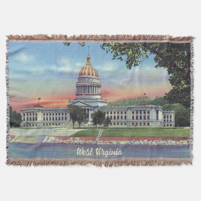 Vintage West Virginia State Capital Throw Blanket (Front)
