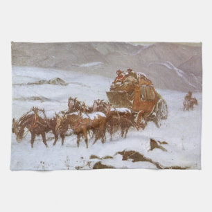 Vintage West, Why the Mail Was Late by Berninghaus Tea Towel