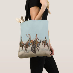 Vintage Western 4 Cowboys On Bucking Horses Tote Bag