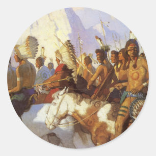 Vintage Western Art, Indian War Party by NC Wyeth Classic Round Sticker