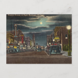 Vintage Western Avenue Muskegon, Michigan Postcard