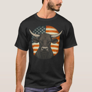 Vintage Western Bull American Flag Patriotic Gift T-Shirt