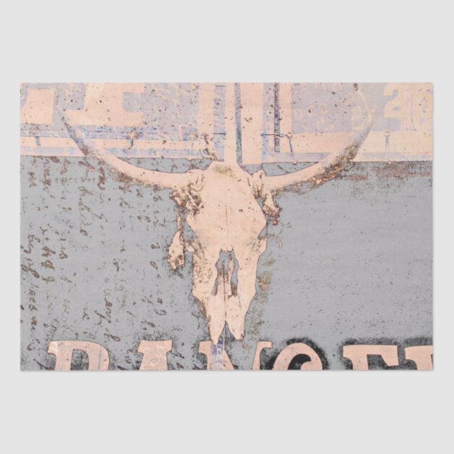 Vintage Western Bull Skull Grey Rustic Tissue Paper (Front)