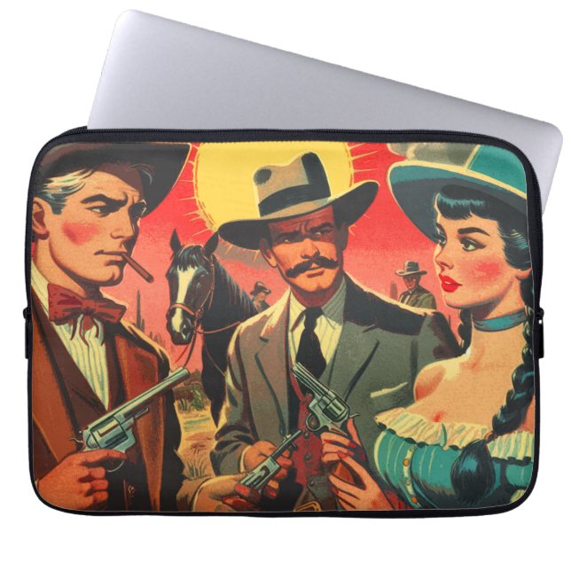Vintage Western Comics Illustration Laptop Sleeve (Front)