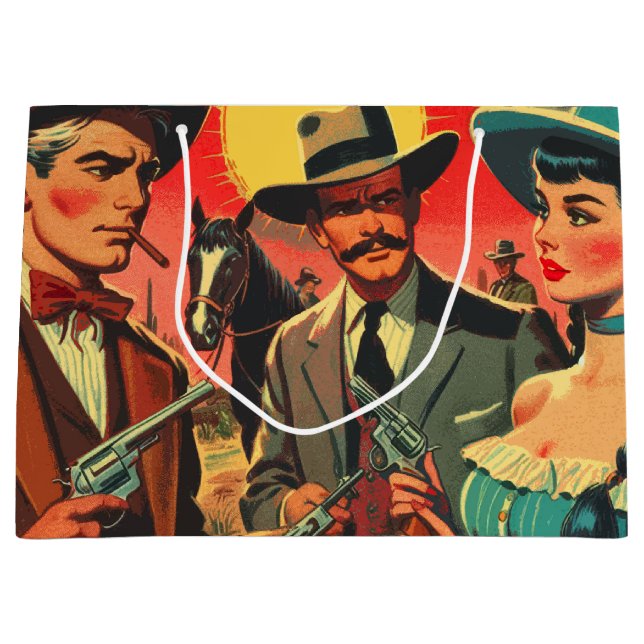 Vintage Western Comics Illustration Large Gift Bag (Front)