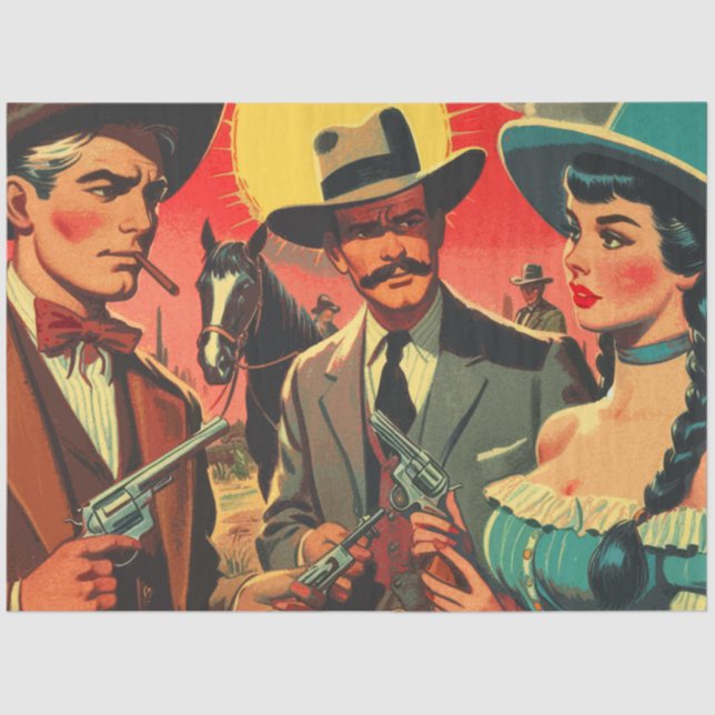 Vintage Western Comics Illustration Tissue Paper (Front)