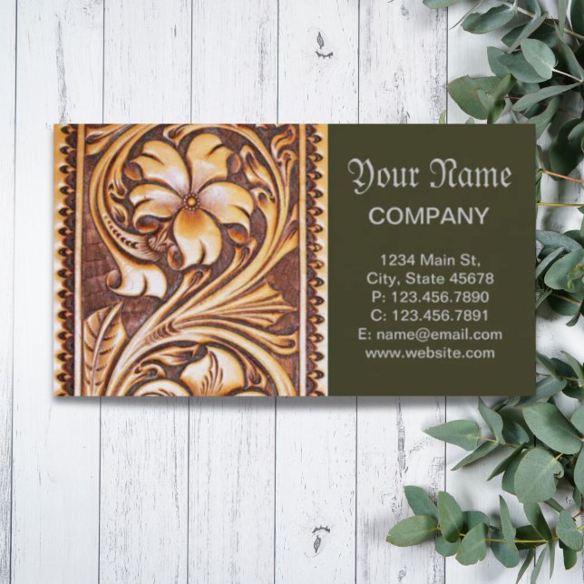 Vintage Western country cowboy tooled leather Business Card (Vintage Western country cowboy tooled leather Business Card)