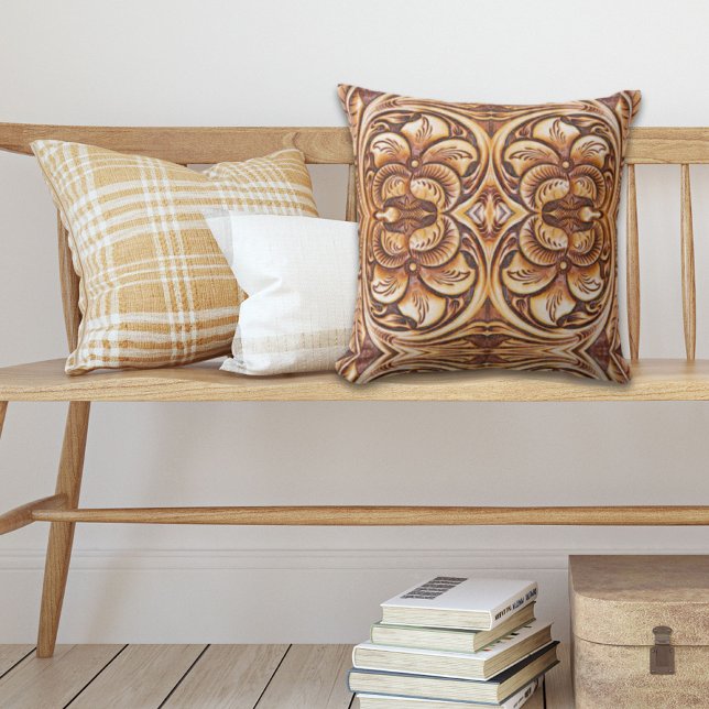 Vintage Western country cowboy tooled leather Cushion (Creator Uploaded)