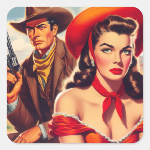 Vintage Western Couple Square Sticker