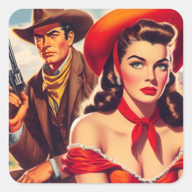Vintage Western Couple Square Sticker (Front)