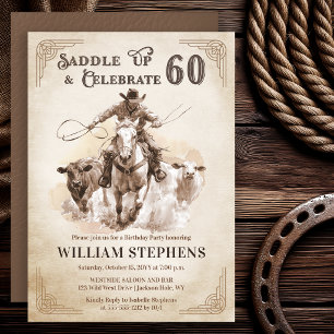 Vintage Western Cowboy Adult 60th Birthday Party Invitation