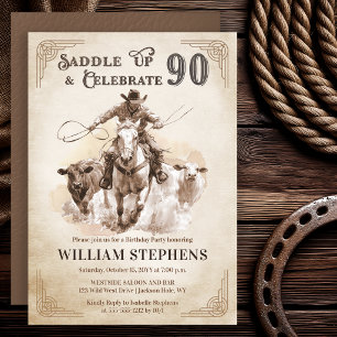 Vintage Western Cowboy Adult 90th Birthday Party Invitation