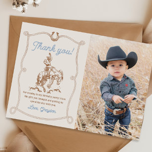 Vintage Western Cowboy Birthday Party Photo Thank You Card