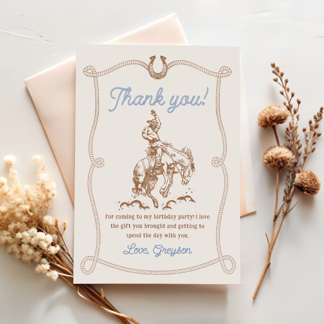Vintage Western Cowboy Birthday Party Thank You Card (Creator Uploaded)