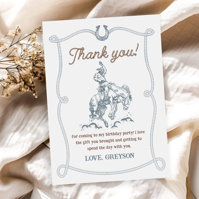 Vintage Western Cowboy Birthday Party Thank You Card (Creator Uploaded)