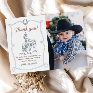 Vintage Western Cowboy Birthday Photo Thank You Card