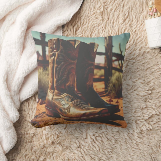 Vintage Western Cowboy Boots Throw Pillow (Blanket)