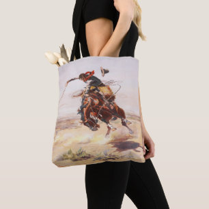 Vintage Western Cowboy Bronc Rider Wild HOrse Tote Bag