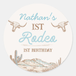 Vintage Western Cowboy First Rodeo 1st Birthday  Classic Round Sticker
