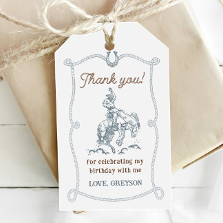 Vintage Western Cowboy First Rodeo 1st Birthday Gift Tags