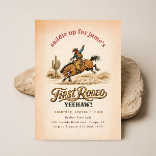 Vintage Western Cowboy First Rodeo 1st Birthday Invitation