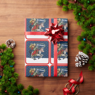 Vintage Western Cowboy Kid Horse Rope Christmas Wrapping Paper