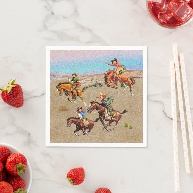 Vintage Western Cowboy Kids on Horses   Napkin (Insitu)