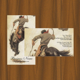 Vintage Western, Cowboy on a Bucking Bronco Horse Business Card