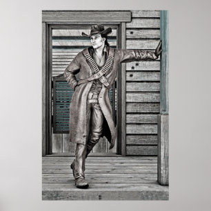 Vintage Western Cowboy Portrait Art Poster