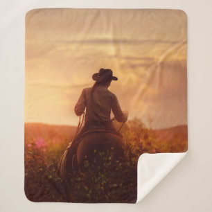 Vintage western cowboy portrait sherpa blanket