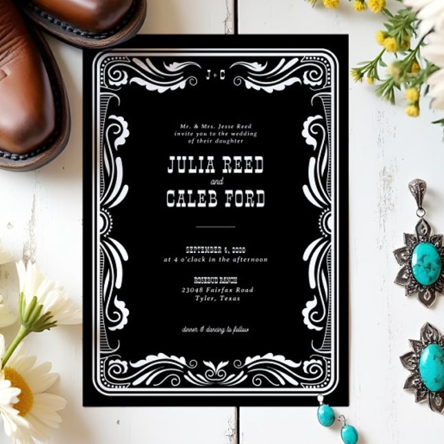 Vintage Western Cowboy Rustic Country Wedding Invitation (Creator Uploaded)