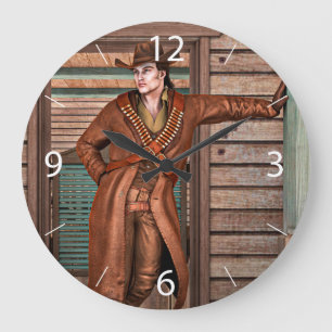 Vintage Western Cowboy Rustic Frontier Art Large Clock